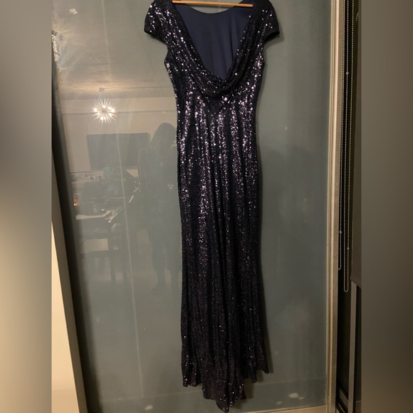 Badgley Mischka long Navy Blue Sequin Gown size 16 - Picture 2 of 4